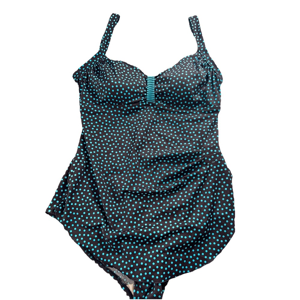 Maxine of Hollywood Swimsuit 1pc Sz-14 Brown/Green Polka Dot ,Over Panel